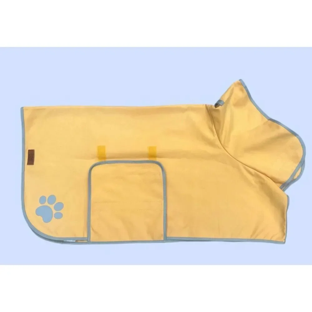 Pouty Paws Wag-a-Dry Dog Bath Robe Yellow Size Small Super Absorbent NWT